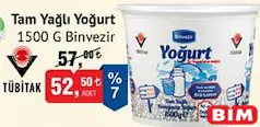 BİNVEZİR TAM YAĞLI YOĞURT 1500 G